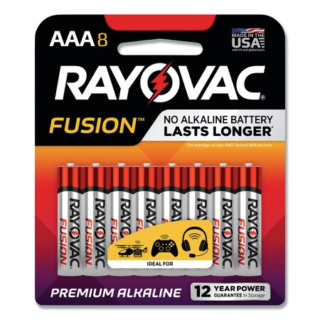 Rayovac Fusion Alkaline Battery, AAA 1.5VDC 8 PK 8248TFUSK